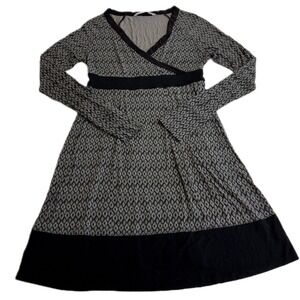 Athleta Dress‎ Womens Medium Gray Black Geometric Boho Long Sleeve Modal Spandex